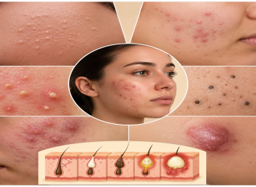 Different_Types_of_Acne_1536x1024 Different types of acne including blackheads, whiteheads, papules, pustules, nodules, and cystic acne with treatment options.