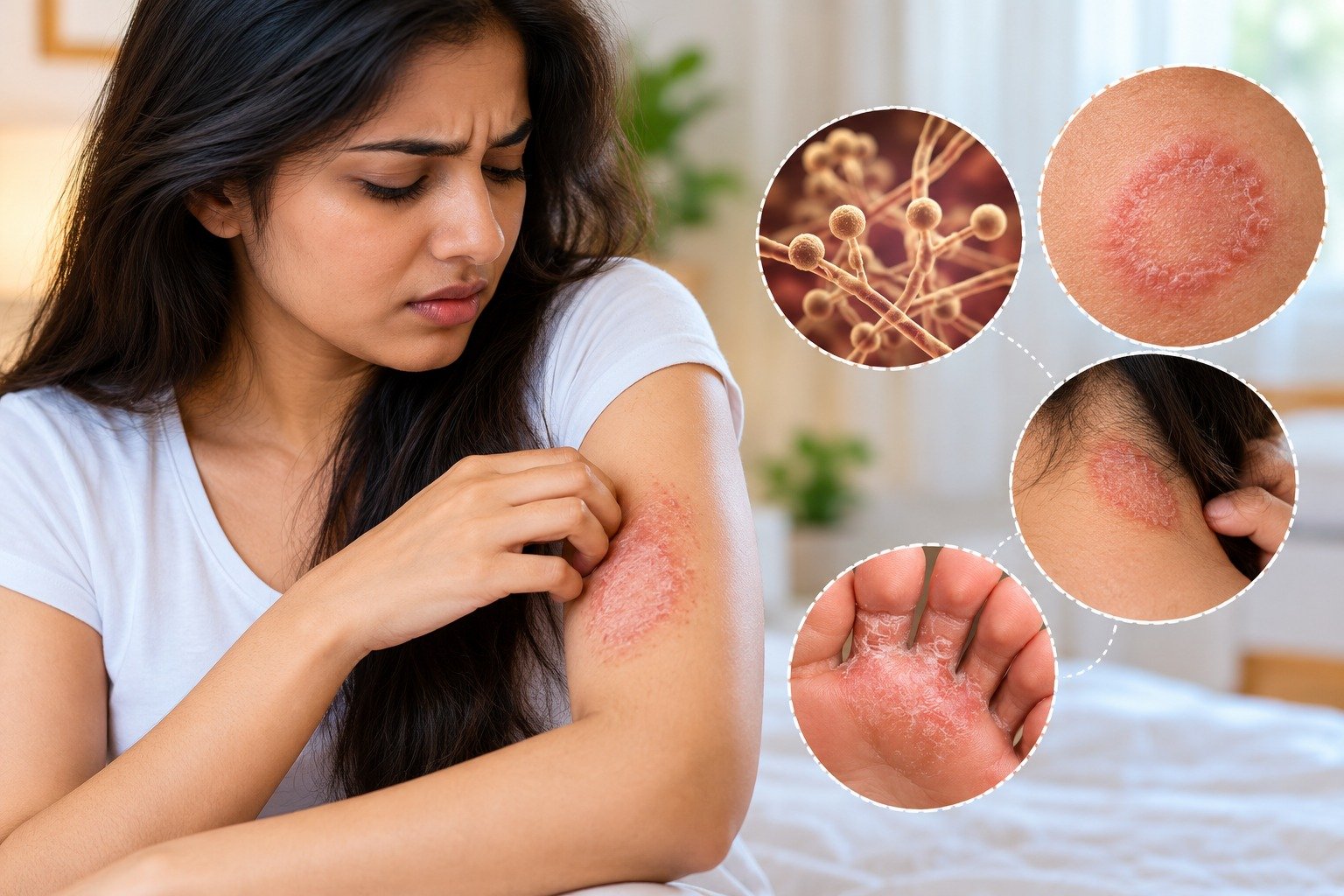 Red, itchy fungal skin rash on the arm.